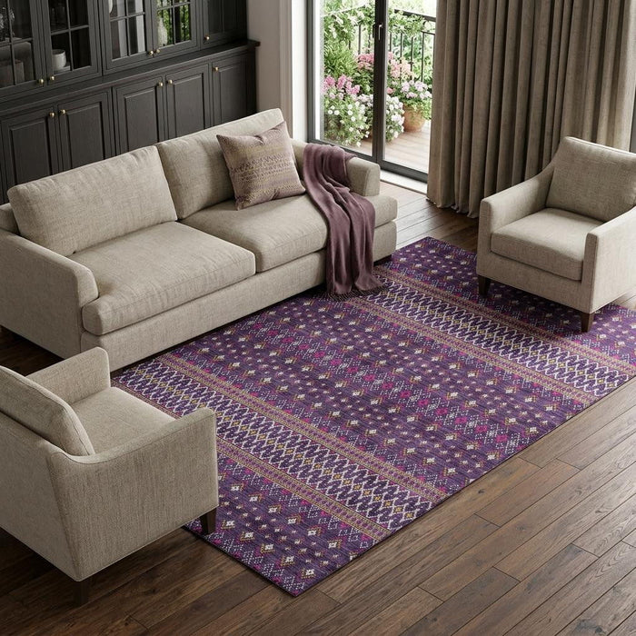 10' X 14' Tribal Washable Area Rug With UV Protection (657137) - Purple / Yellow