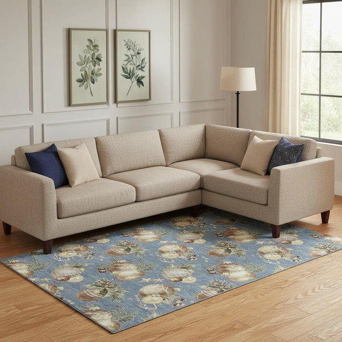 10' X 14' Polka Dot Washable Area Rug With UV Protection (702485) - Denim Blue / Brown / Beige
