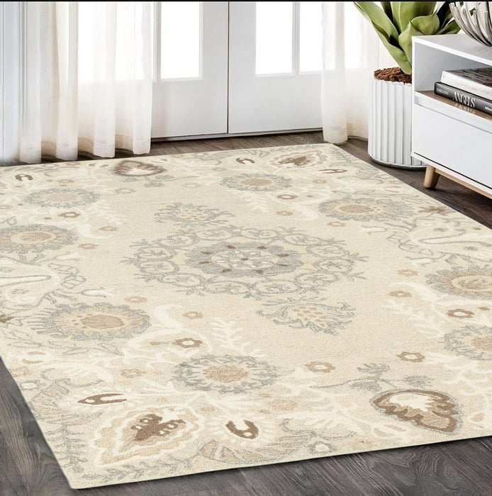 5' X 8' Scandinavian Wool Floral Hand Tufted Area Rug - Sand