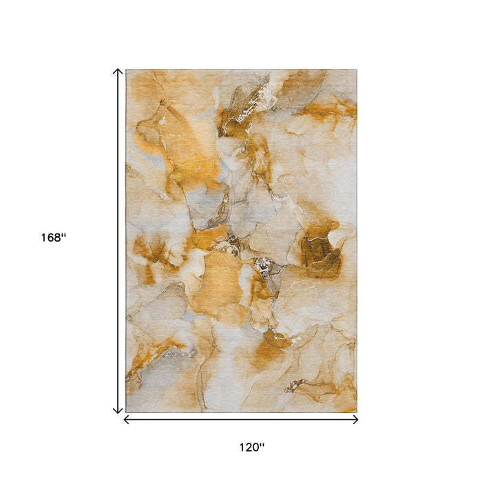 10' X 14' Abstract Washable Area Rug With UV Protection (647470) - Orange / Ivory