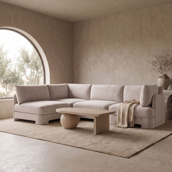 Meridian Furniture Hammond velvet performance fabric armless 4-piece sectional sofa with plush upholstery and modern design.