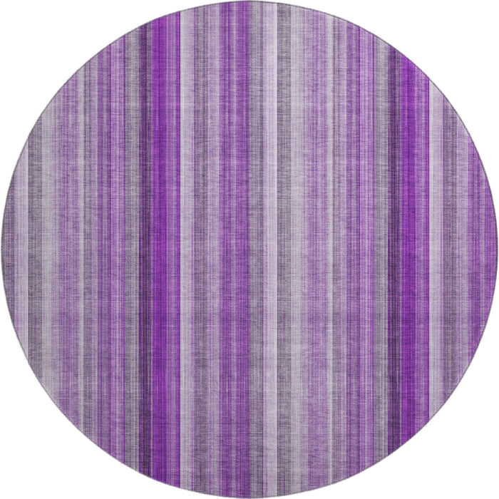 8' Striped Washable Round Rug With UV Protection (648403) - Purple / Ivory