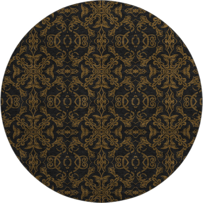 8' Medallion Washable Round Rug With UV Protection - Brown And Charcoal