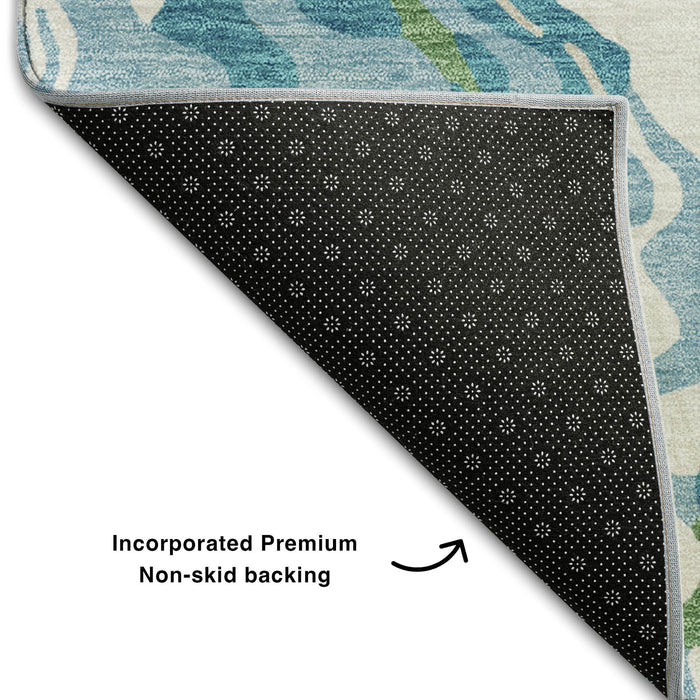 10' X 14' Abstract Washable Area Rug With UV Protection (681473) - Teal / Green / Ivory