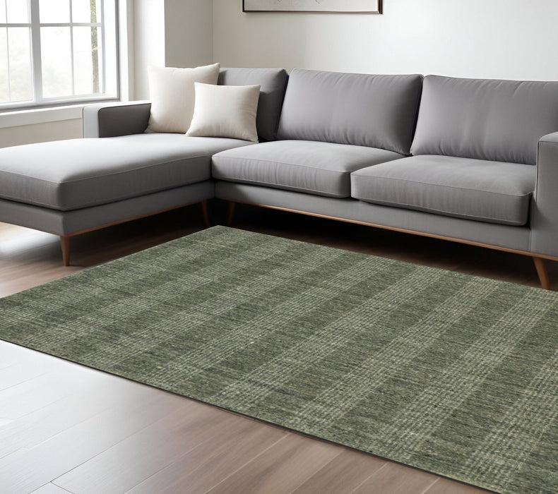 9' X 12' Wool Plaid Hand Woven Area Rug - Green