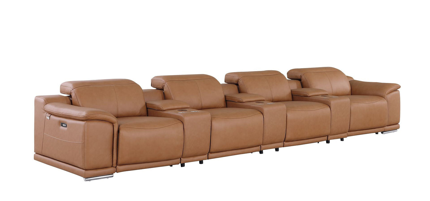 Italian Leather Reclining Metal USB Sofa (720417) - Chestnut