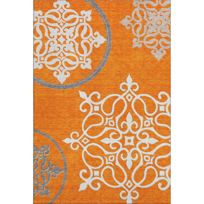 10' X 14' Floral Medallion Washable Area Rug With UV Protection (669546) - Orange / Ivory / Gray