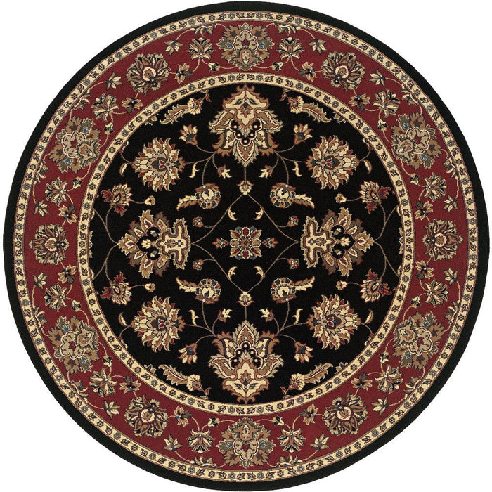 8' Floral Round Rug - Black And Red