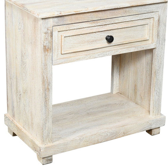 28" Solid Wood Distressed One Drawer Nightstand - White