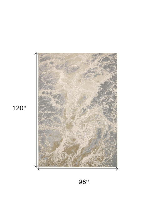 8' x 10' Abstract Area Rug - Ivory Silver And Gold