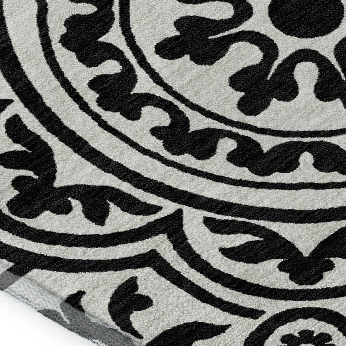 10' X 14' Medallion Washable Area Rug With UV Protection - Black And Ivory