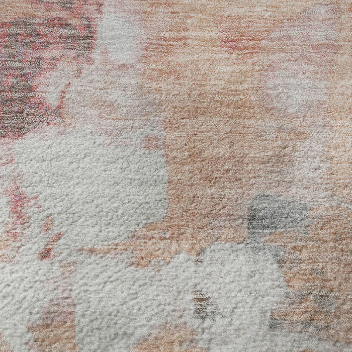 10' X 14' Abstract Washable Area Rug With UV Protection (709938) - Salmon / Ivory / Brown