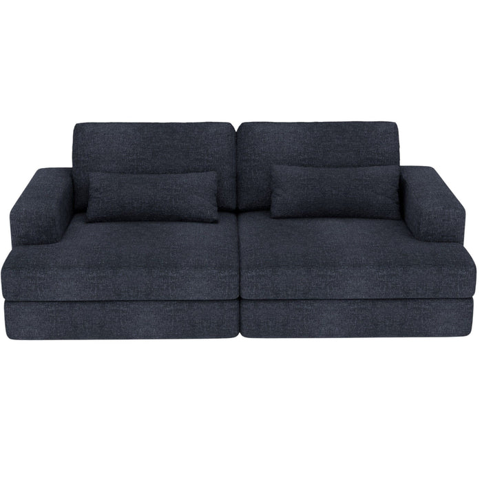 Chenille Modular Stainless Steel Sleeper Sofa With Toss Pillows - Blue