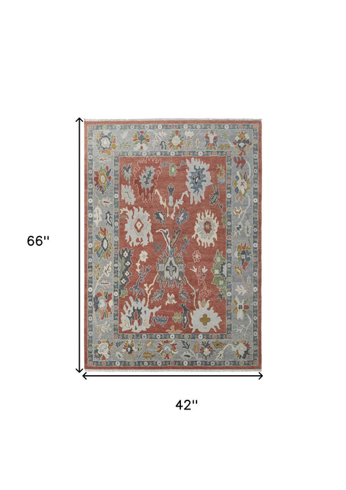 4' X 6' Bohemian Wool Floral Hand Knotted Area Rug With Fringe - Gray