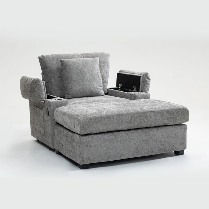 Giga modern oversized stationary chair with matching ottoman, built-in cupholders and USB charging ports for comfort and convenience.