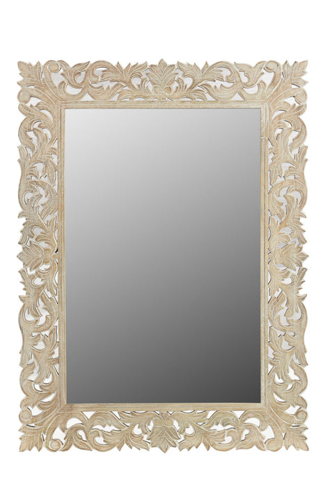 47" Antiqued Solid Carved Scrollwork Accent Mirror - White