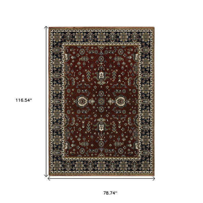 7' X 10' Oriental Area Rug With Fringe - Red