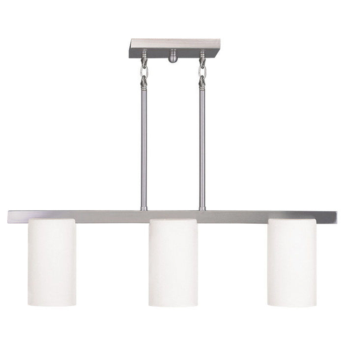 Three Light Metal Dimmable Chandelier With Shades - Nickel / White