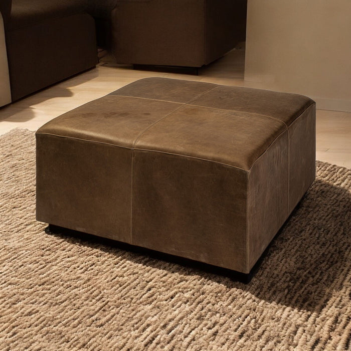 Faux Leather Cube Ottoman - Brown