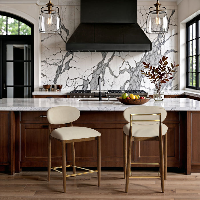 Riccio - Stool - Walnut And Gold Frame