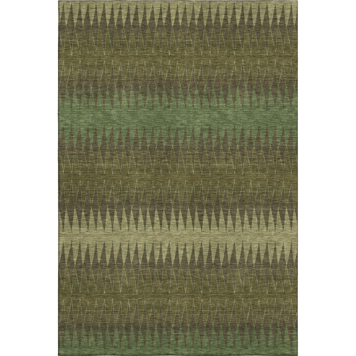 10' X 14' Striped Washable Area Rug With UV Protection (668982) - Olive Green / Chocolate