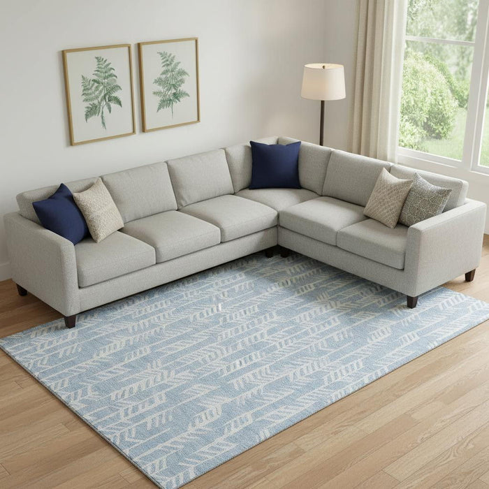 10' X 14' Tribal Washable Area Rug With UV Protection (672080) - Sky Blue / Ivory