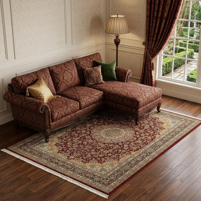 7' X 10' Medallion Area Rug With Fringe (574481) - Ivory / Red / Orange