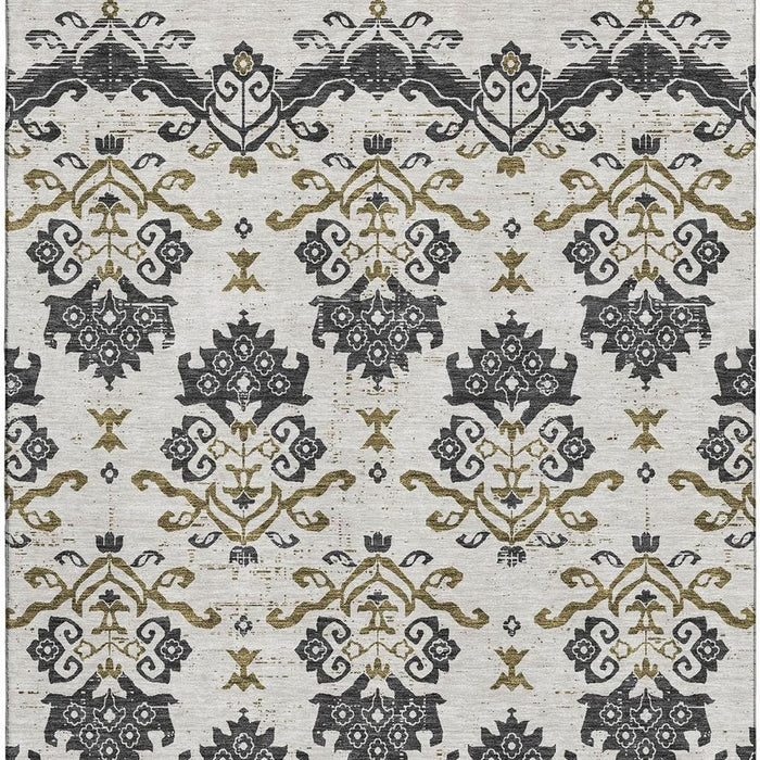 9' X 12' Transitional Medallion Washable Area Rug With UV Protection - Black