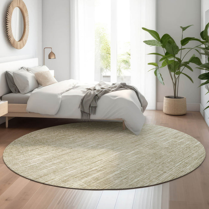 8' Abstract Washable Round Rug With UV Protection - Khaki And Beige