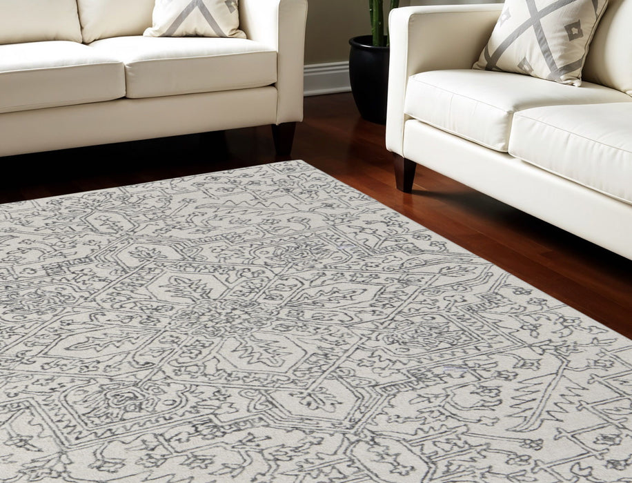 10' X 14' Wool Oriental Hand Tufted Area Rug - White / Gray