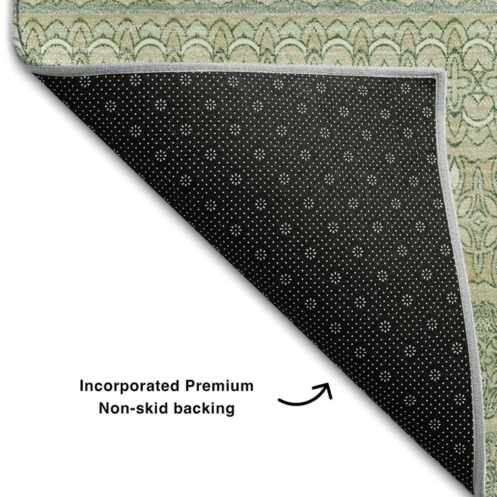 8' Striped Washable Round Rug With UV Protection (647485) - Fern Green / Ivory
