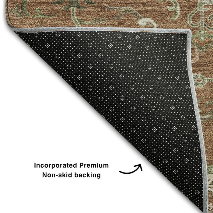 10' X 14' Oriental Washable Area Rug With UV Protection (681341) - Rust / Beige / Olive Green