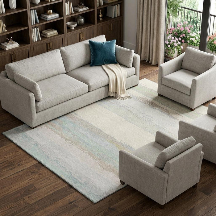 10' X 14' Abstract Washable Area Rug With UV Protection (692721) - Ivory / Mint Green / Teal