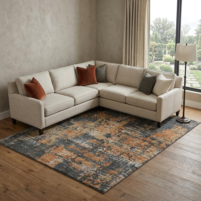 10' X 14' Abstract Washable Area Rug With UV Protection (679108) - Charcoal / Copper / Gray