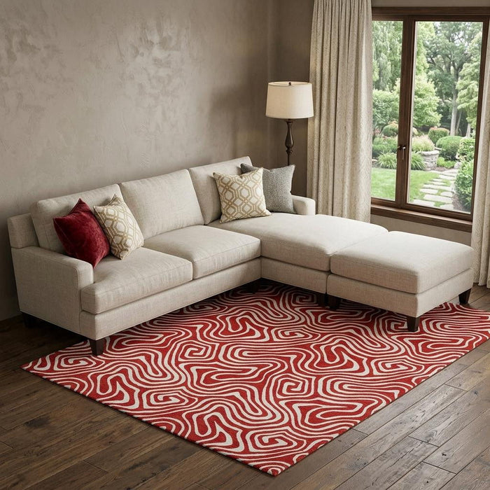 10' X 14' Abstract Washable Area Rug With UV Protection (680903) - Red / Ivory