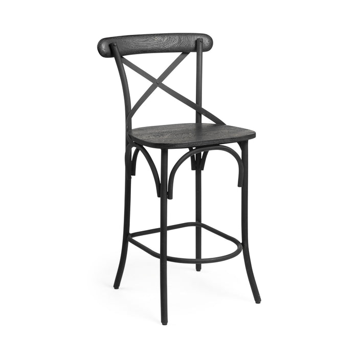 26" Cottage Solid Wood And Iron Counter Height Bar Chair - Black