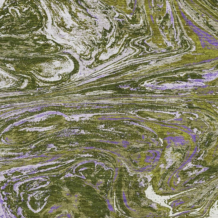 10' X 14' Abstract Washable Area Rug With UV Protection (683135) - Olive Green / Purple / Ivory