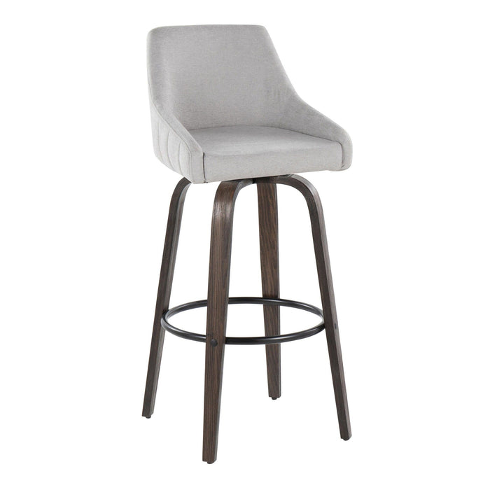 Hannah - 30" Fixed-Height Barstool With Swivel And Round Black Metal Footrest (Set of 2) - Walnut Glazed Wood
