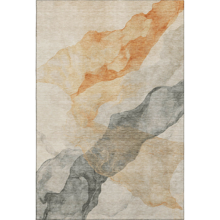 10' X 14' Abstract Washable Area Rug With UV Protection (701551) - Orange / Gray / Silver
