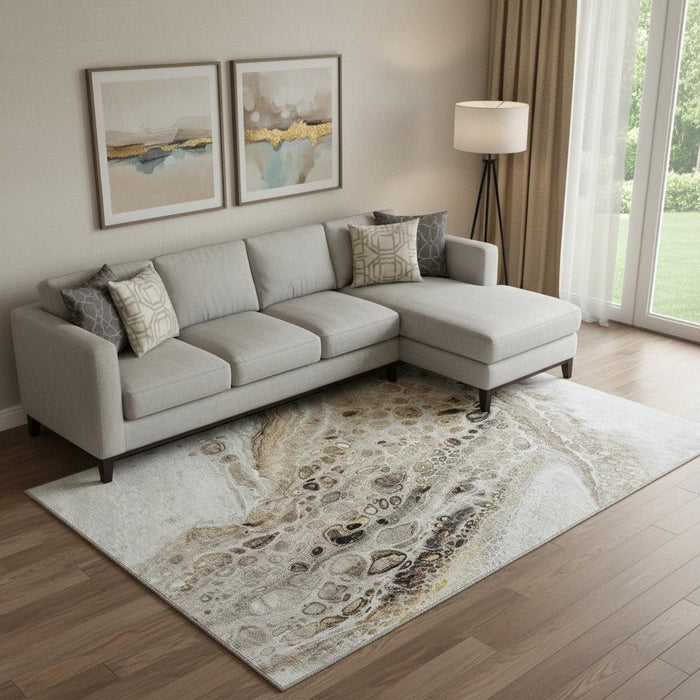 10' X 14' Abstract Washable Area Rug With UV Protection (708553) - Beige / Ivory / Taupe