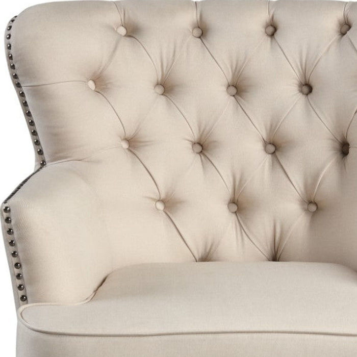 35" Fabric Tufted Wingback Chair - Beige / Black