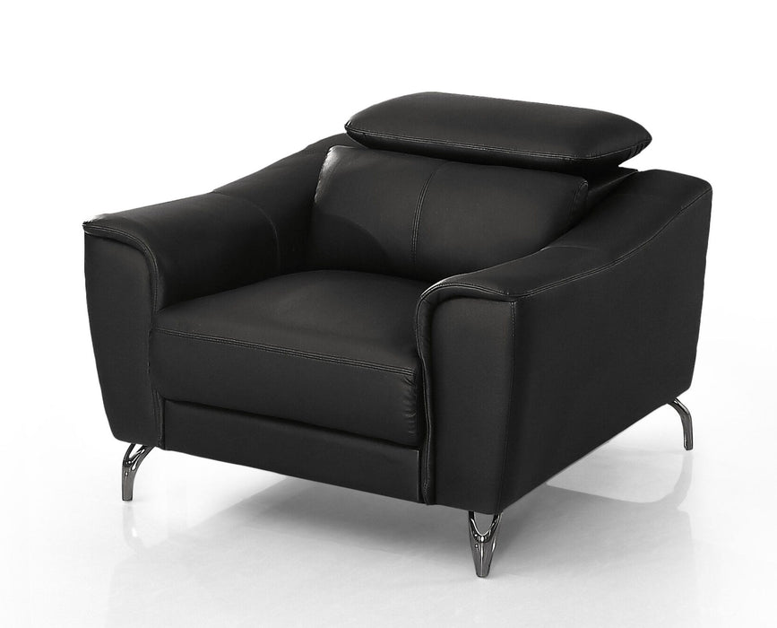 42" Genuine Leather And Silver Solid Color Lounge Chair - Black
