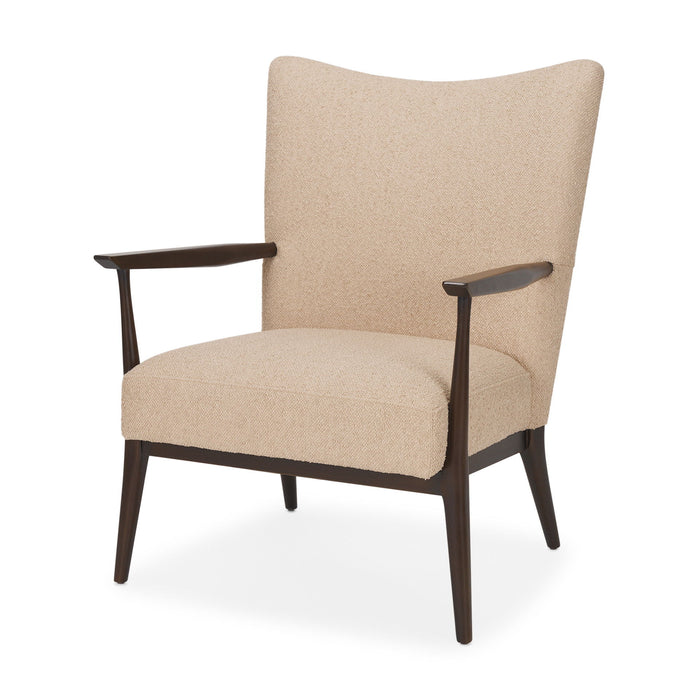 Boucle Solid Wood Wingback Chair - Beige / Dark Brown