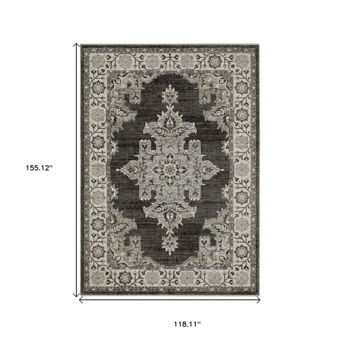 10' X 13' Medallion Area Rug With Fringe - Gray And Beige