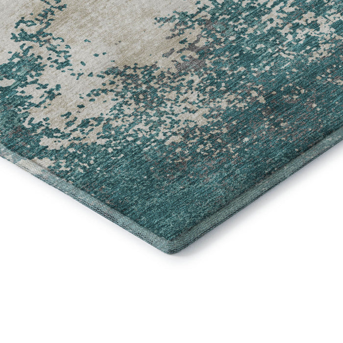 10' X 14' Abstract Washable Area Rug With UV Protection (680675) - Teal / Ivory