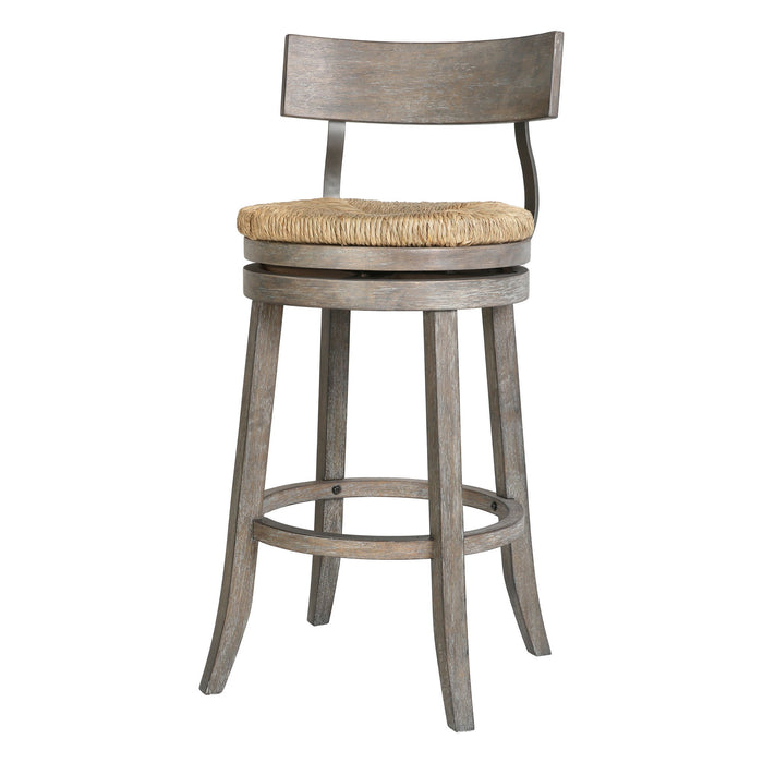 Rattan And Solid Wood Low Back Bar Height Swivel Bar Chair - Brown / Gray