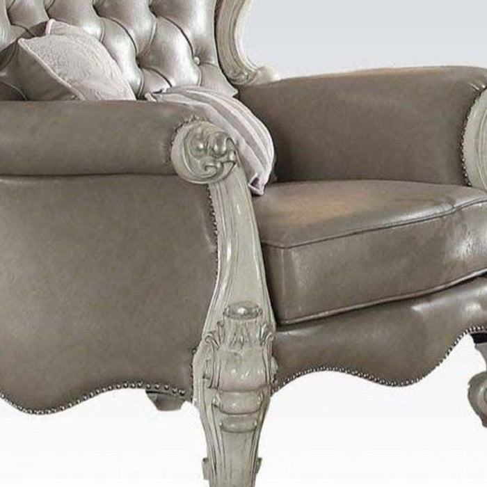 Faux Leather Tufted Wingback Chair - Gray And Bone