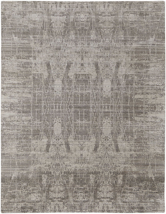 12' X 15' Abstract Hand Woven Distressed Area Rug - Gray And Ivory