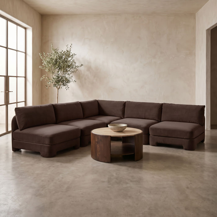 Meridian Furniture Hammond velvet performance fabric 5-piece armless sectional with plush cushions and modern design.