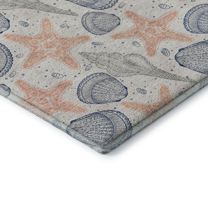 10' X 14' Geometric Washable Area Rug With UV Protection (645768) - Peach / Ivory / Navy Blue